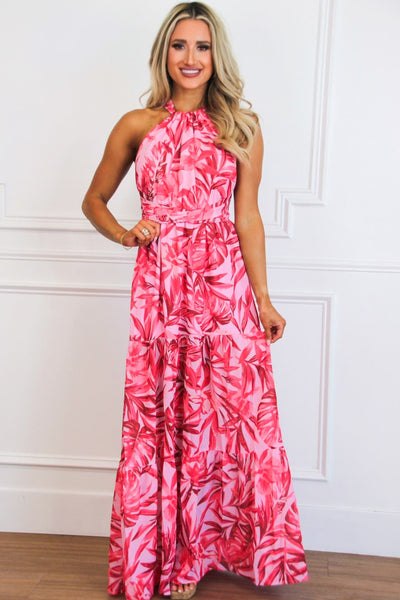 Libby Open Back Maxi Dress: Red/Pink - Bella and Bloom Boutique