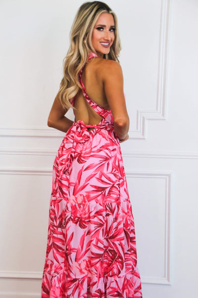 Libby Open Back Maxi Dress: Red/Pink - Bella and Bloom Boutique