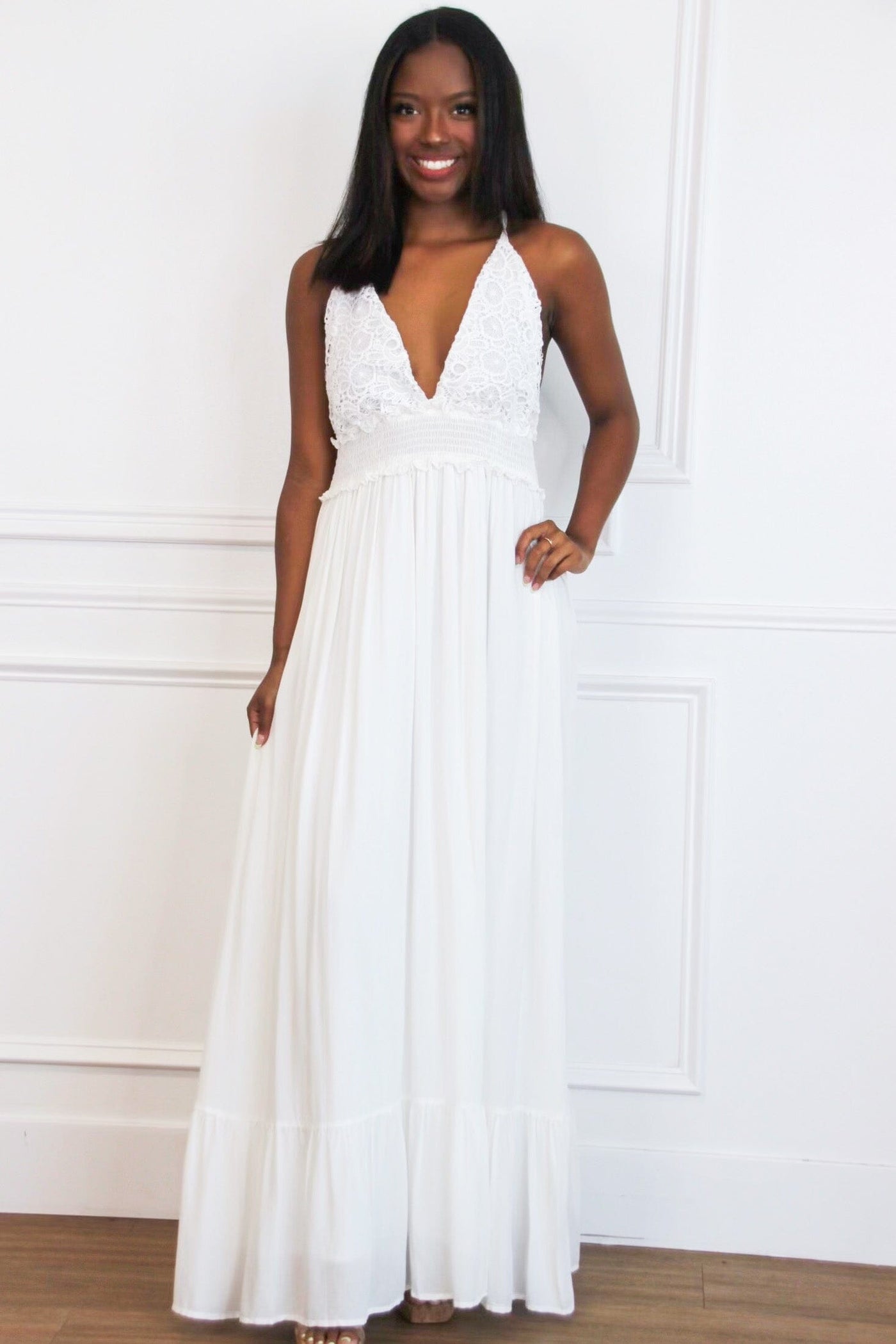 Heart First Lace Maxi Dress: White - Bella and Bloom Boutique