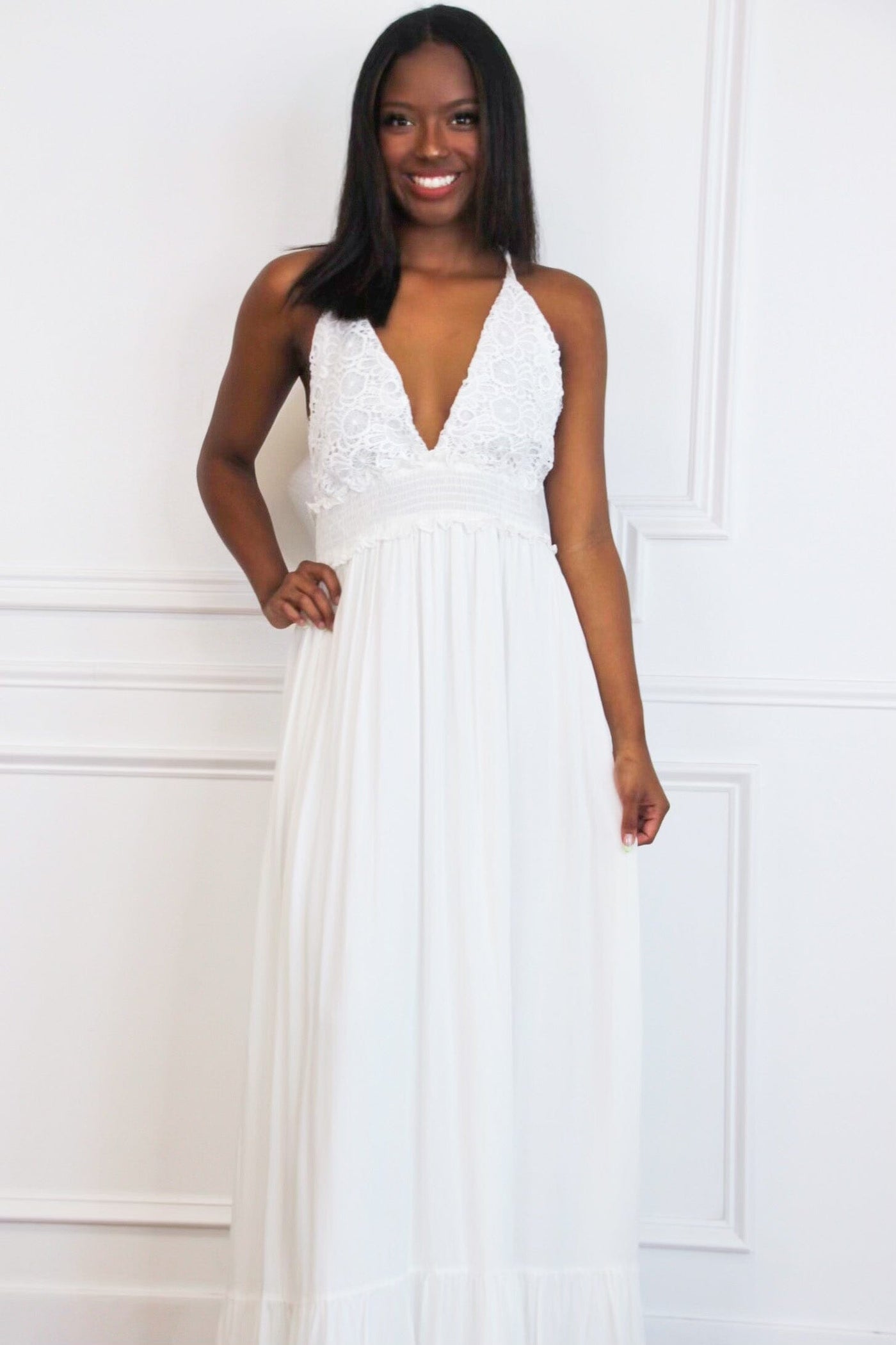Heart First Lace Maxi Dress: White - Bella and Bloom Boutique