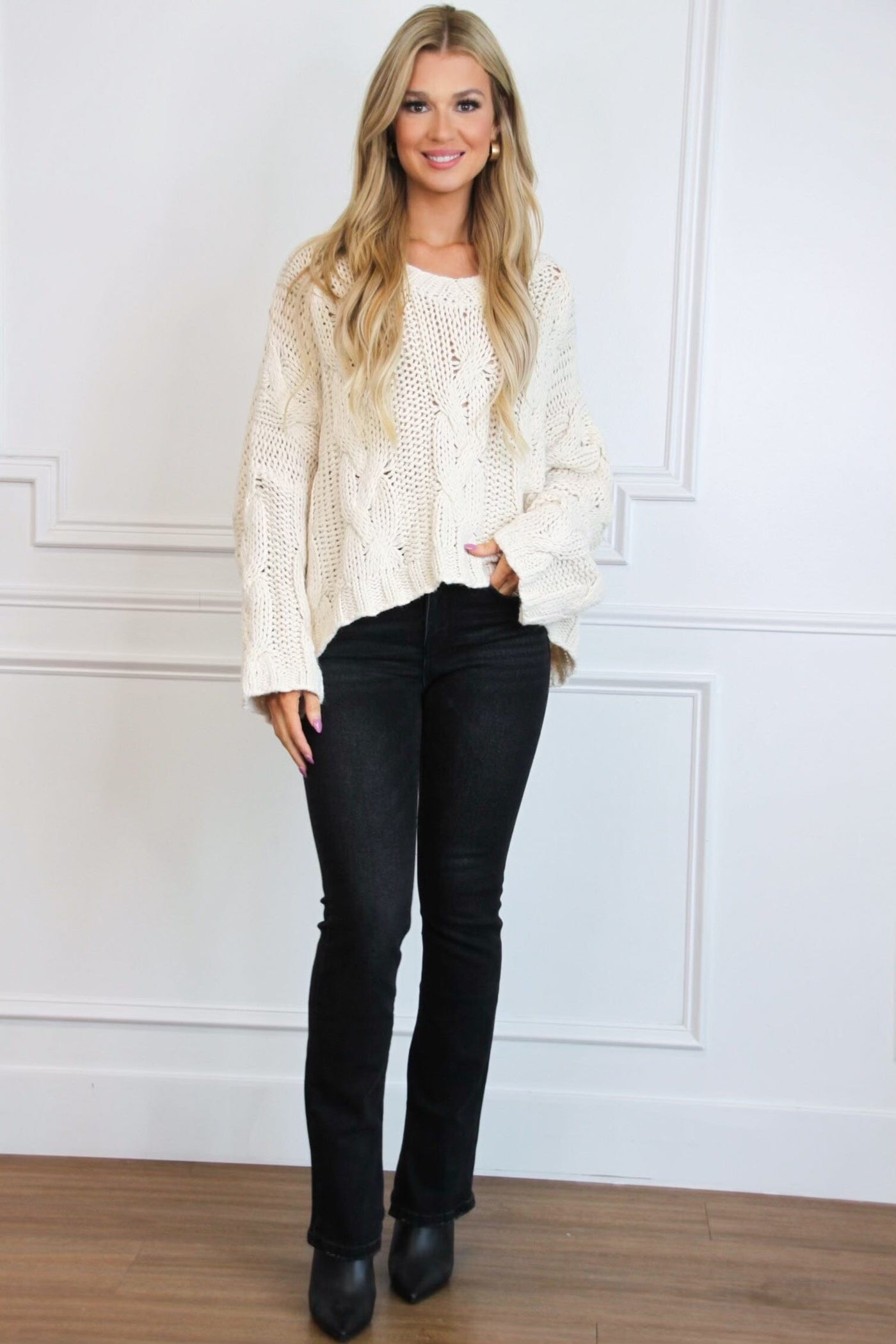 Frannie Chunky Knit Sweater: Cream - Bella and Bloom Boutique