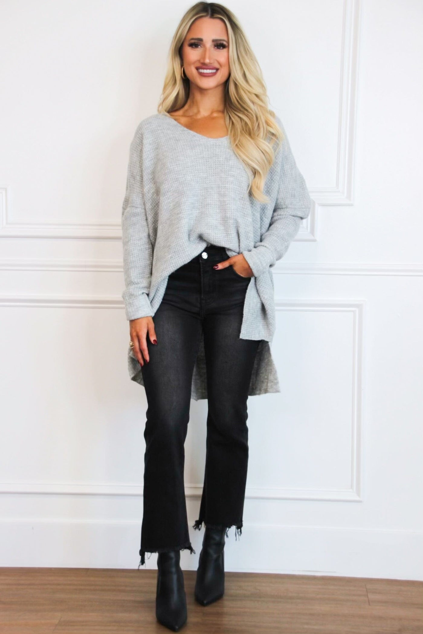 Closet Staple Oversized Lightweight Sweater: Light Gray - Bella and Bloom Boutique