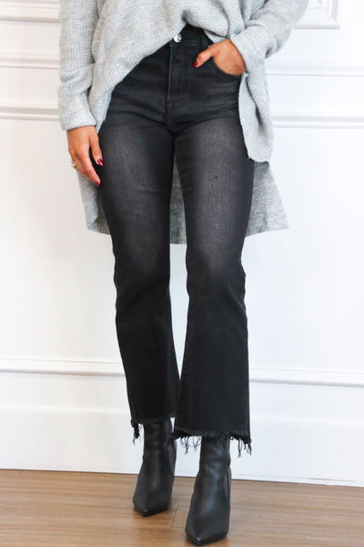 Simon High Rise Distressed Hem Denim: Black - Bella and Bloom Boutique