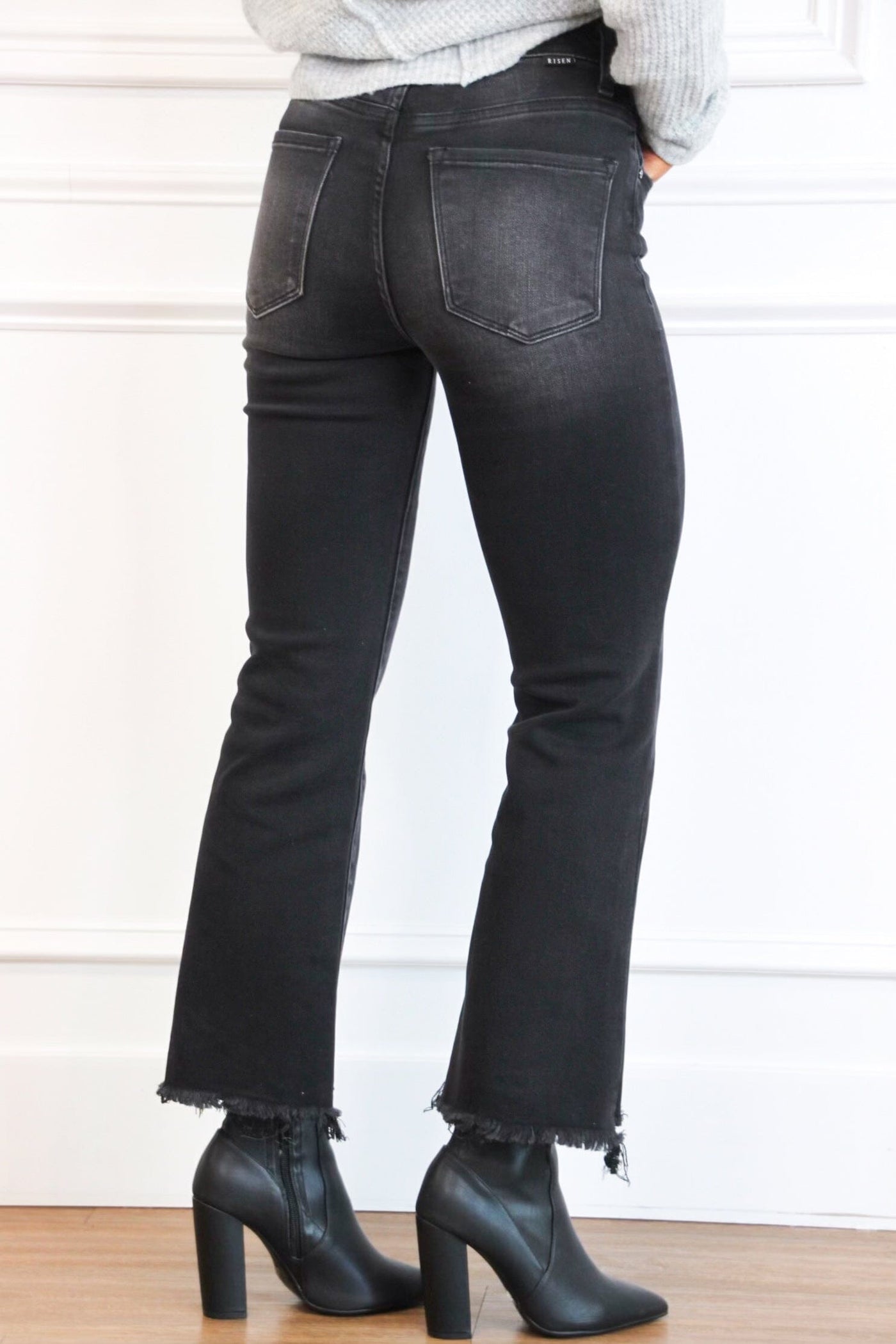 Simon High Rise Distressed Hem Denim: Black - Bella and Bloom Boutique