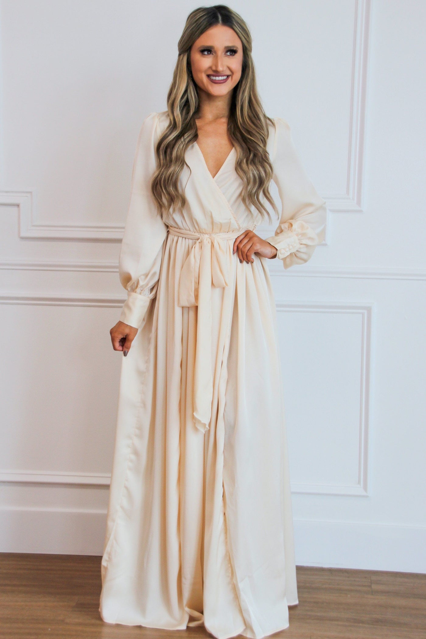Bella and Bloom Boutique - Classic Beauty Maxi Dress: Champagne Bella and Bloom Boutique - Classic Beauty Maxi Dress: Champagne