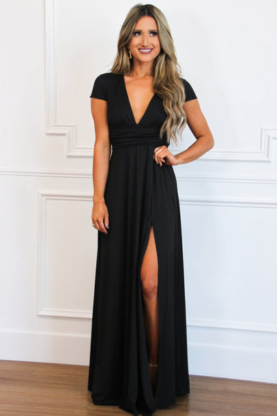 Simple Slit Maxi Dress: Black - Bella and Bloom Boutique
