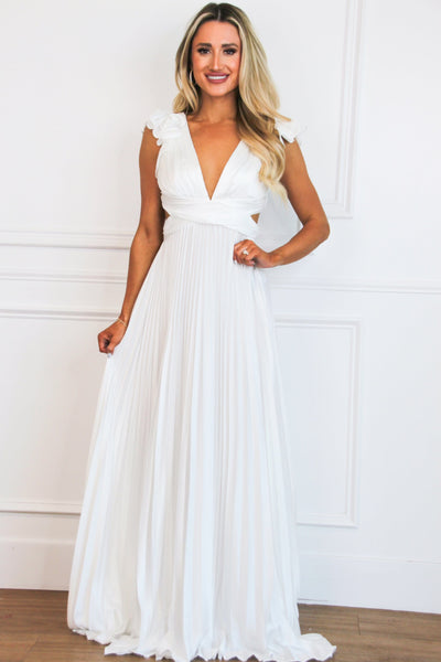 Somewhere With You Pleated Open Back Maxi Dress: White - Bella and Bloom Boutique