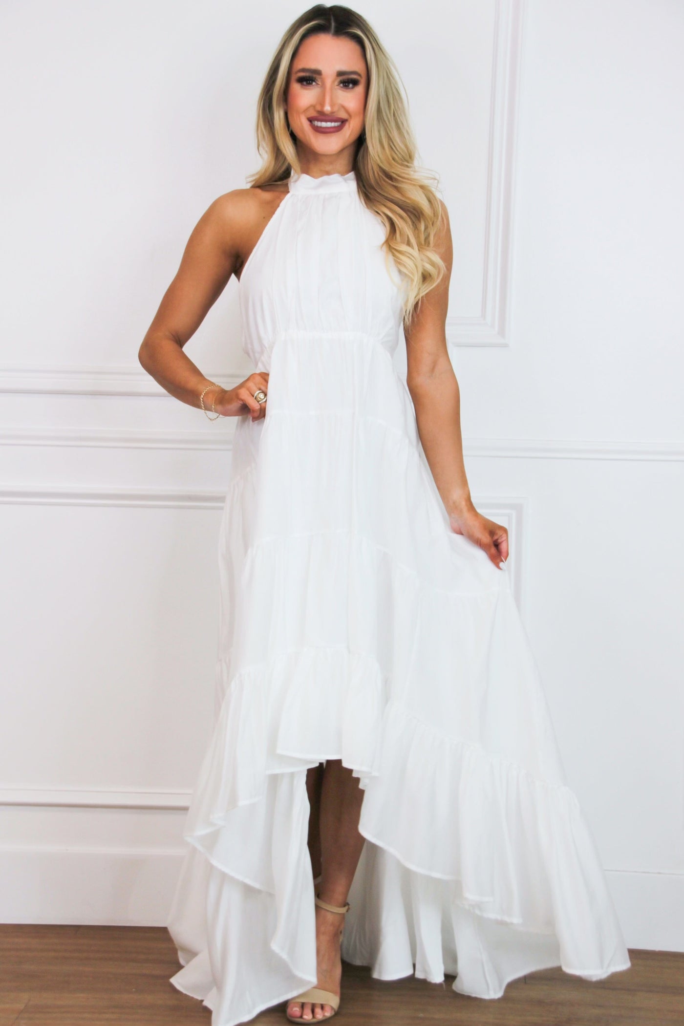 Oh, So Fabulous Halter Ruffle Maxi Dress: White Oh, So Fabulous Halter Ruffle Maxi Dress: White