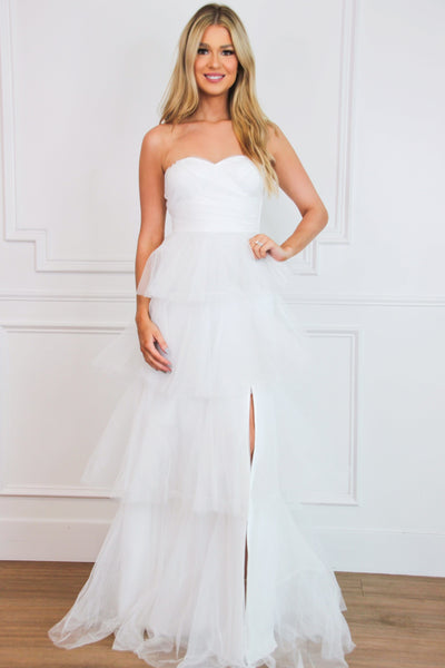 Fairytale State of Mind Tiered Tulle Maxi Dress: White - Bella and Bloom Boutique