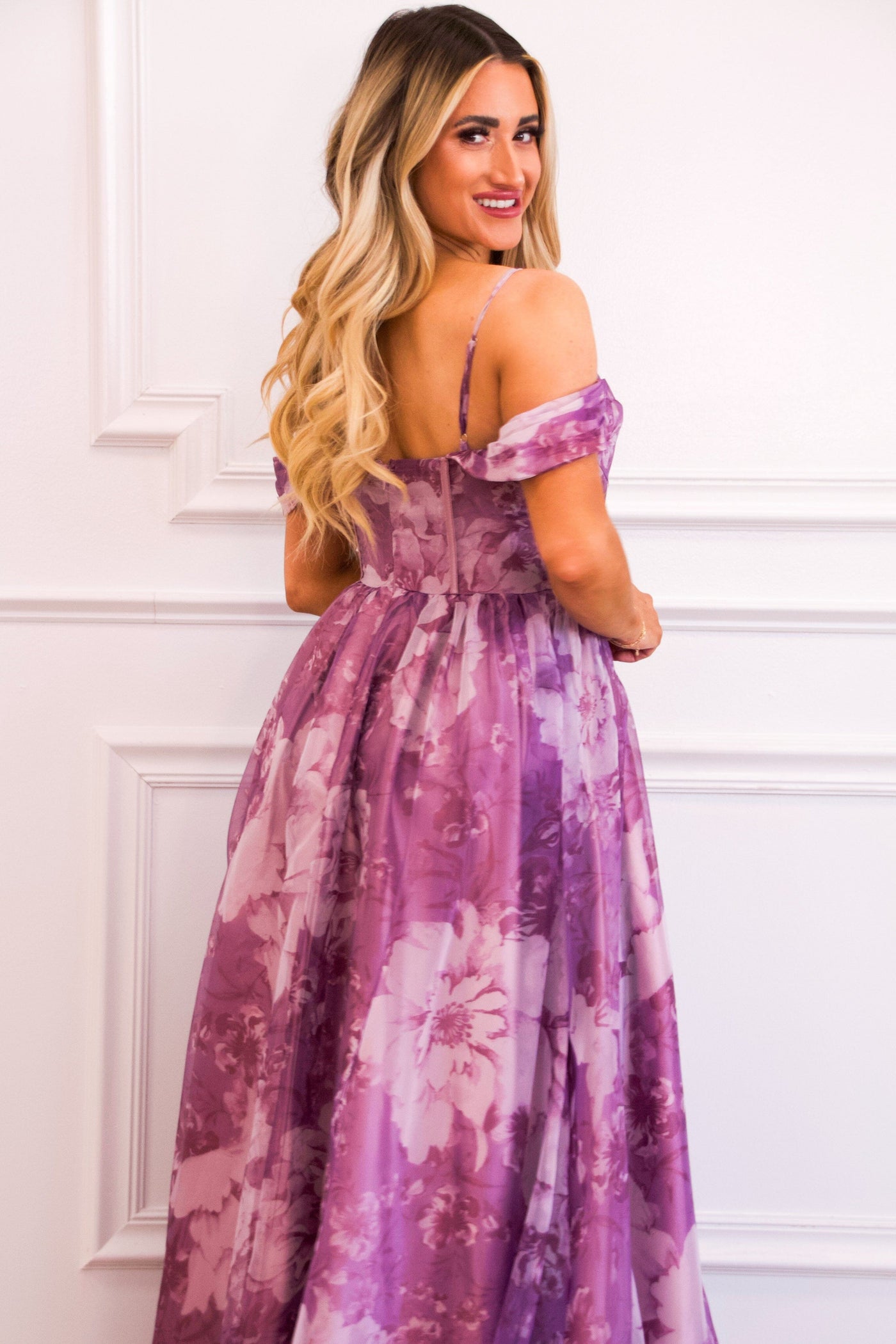Garden Wedding Organza Off Shoulder Floral Maxi Dress: Dusty Lavender Medium / Dusty Lavender Garden Wedding Organza Off Shoulder Floral Maxi Dress: Dusty Lavender Medium / Dusty Lavender