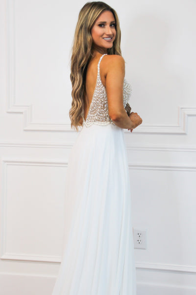 Beaded Beauty Chiffon Wedding Dress: White - Bella and Bloom Boutique