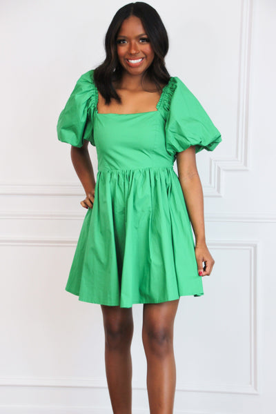 Unmistakeable Feeling Babydoll Dress: Kelly Green - Bella and Bloom Boutique