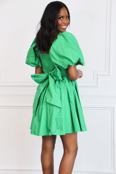 Unmistakeable Feeling Babydoll Dress: Kelly Green - Bella and Bloom Boutique