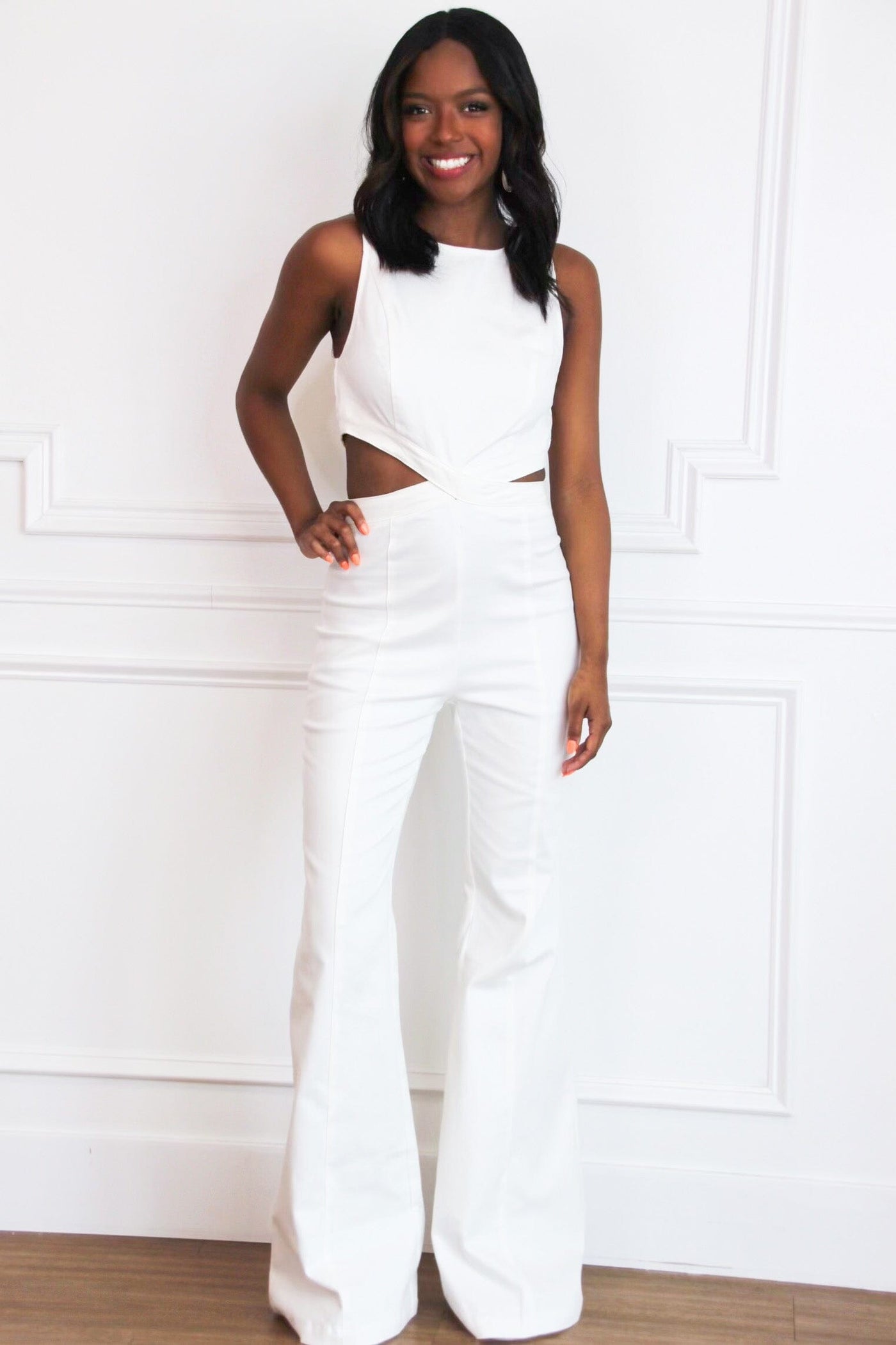 Kacey Cutout Denim Jumpsuit: White - Bella and Bloom Boutique