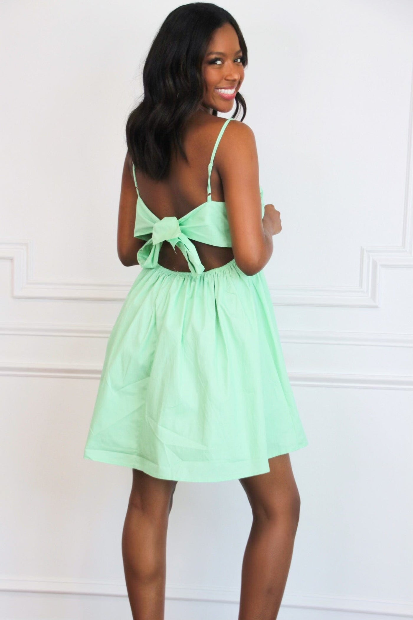 Bella and Bloom Boutique - Tilly Babydoll Bow Back Dress: MINT Green Medium / MINT Green Bella and Bloom Boutique - Tilly Babydoll Bow Back Dress: MINT Green Medium / MINT Green