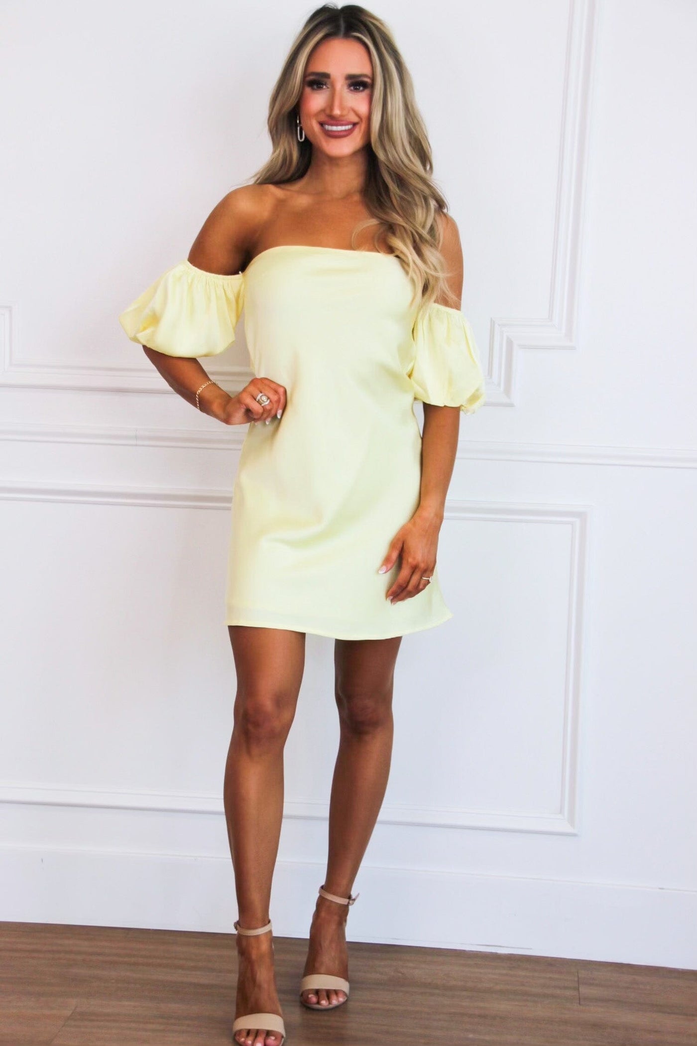 Hopeful Moment Satin Open Back Dress: Pastel Yellow - Bella and Bloom Boutique