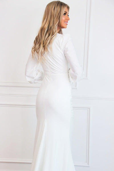 Eternal Love Long Sleeve Ruffle Maxi Dress: White - Bella and Bloom Boutique