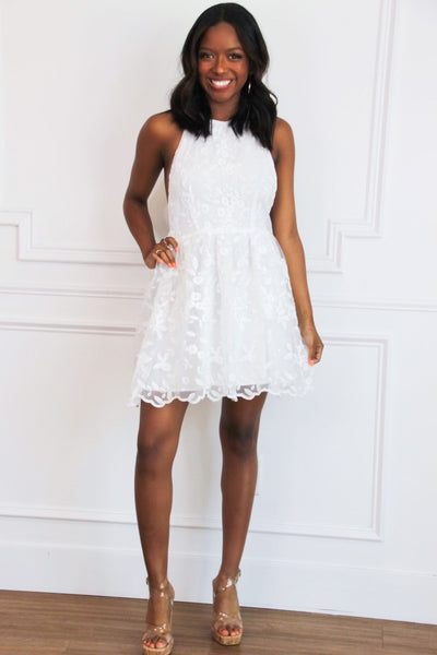 Way to My Heart Lace Halter Dress: White - Bella and Bloom Boutique
