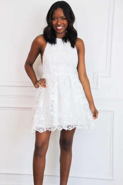 Way to My Heart Lace Halter Dress: White - Bella and Bloom Boutique