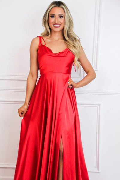 Tonight's the Night Satin Formal Dress: Red - Bella and Bloom Boutique
