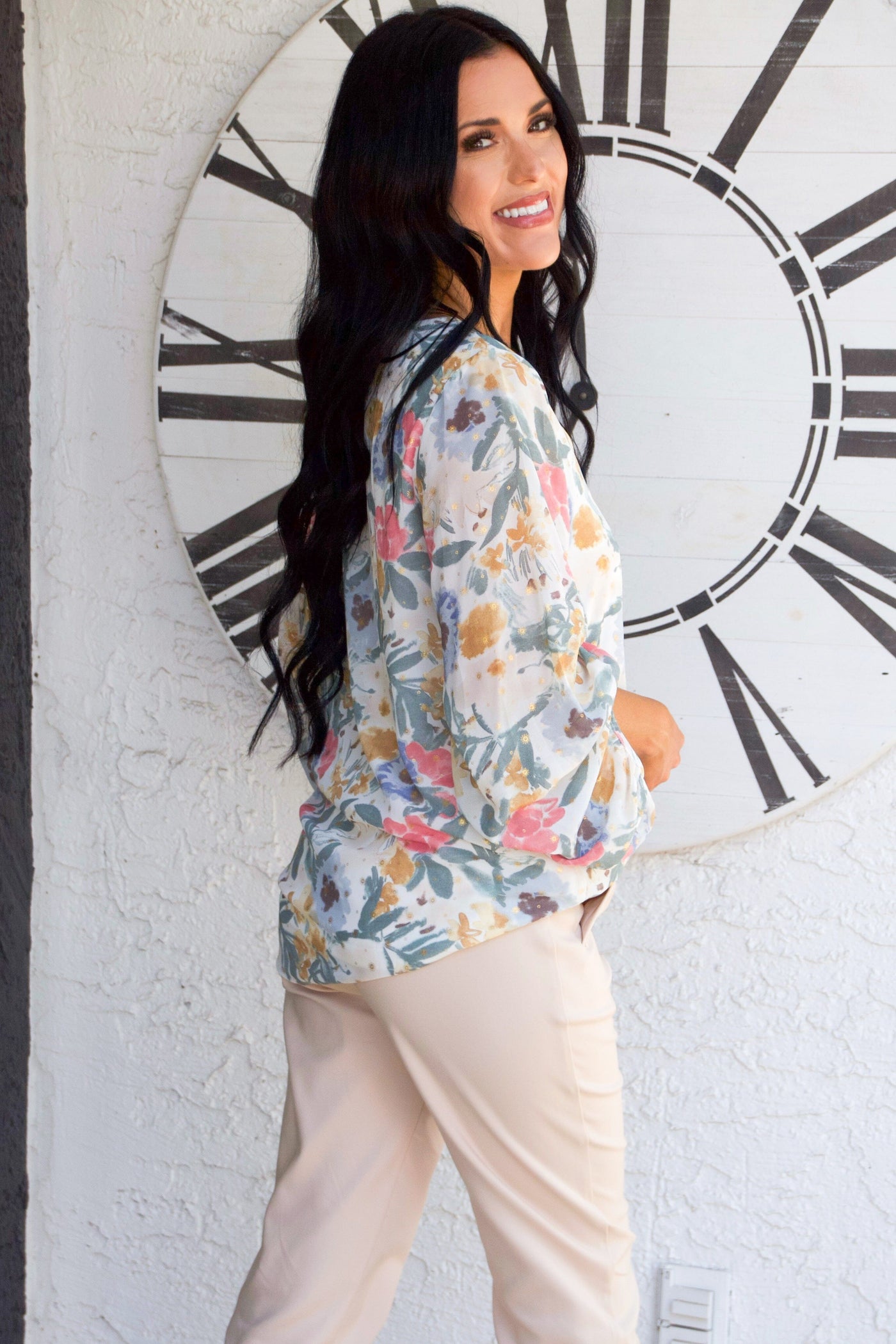Dancing Florals Long Sleeve Top: Multi - Bella and Bloom Boutique