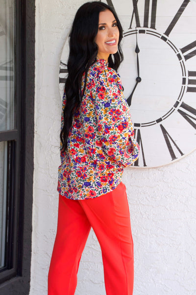 Meghan High Waisted Pants: Tomato - Bella and Bloom Boutique