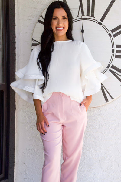 Take the Lead High Waisted Pants: Blush - Bella and Bloom Boutique