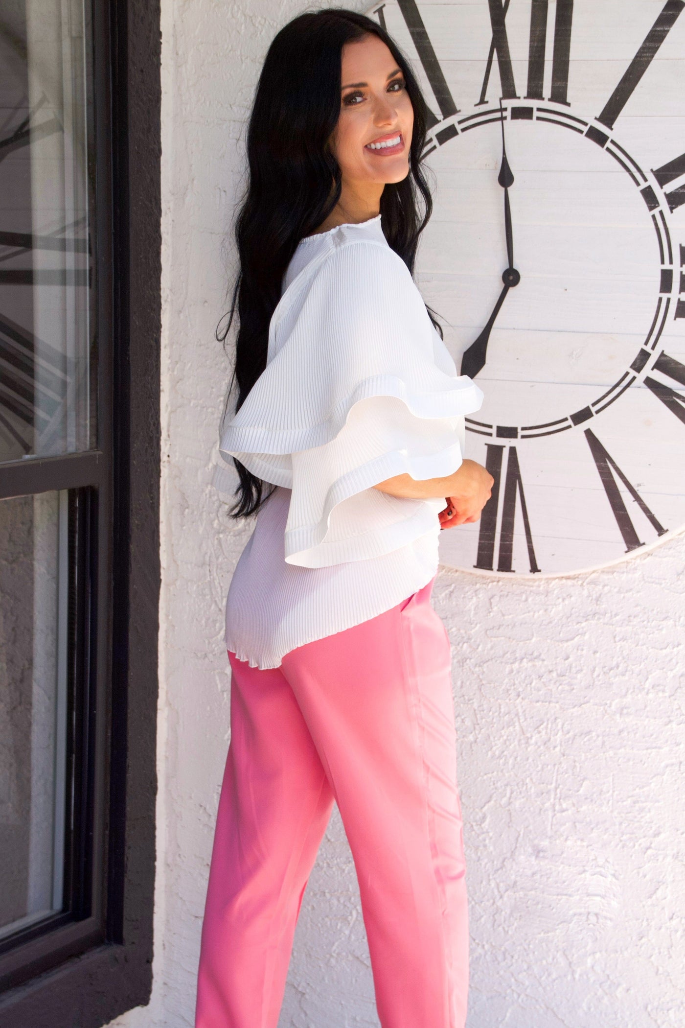 Meghan High Waisted Pants: Bright Pink - Bella and Bloom Boutique