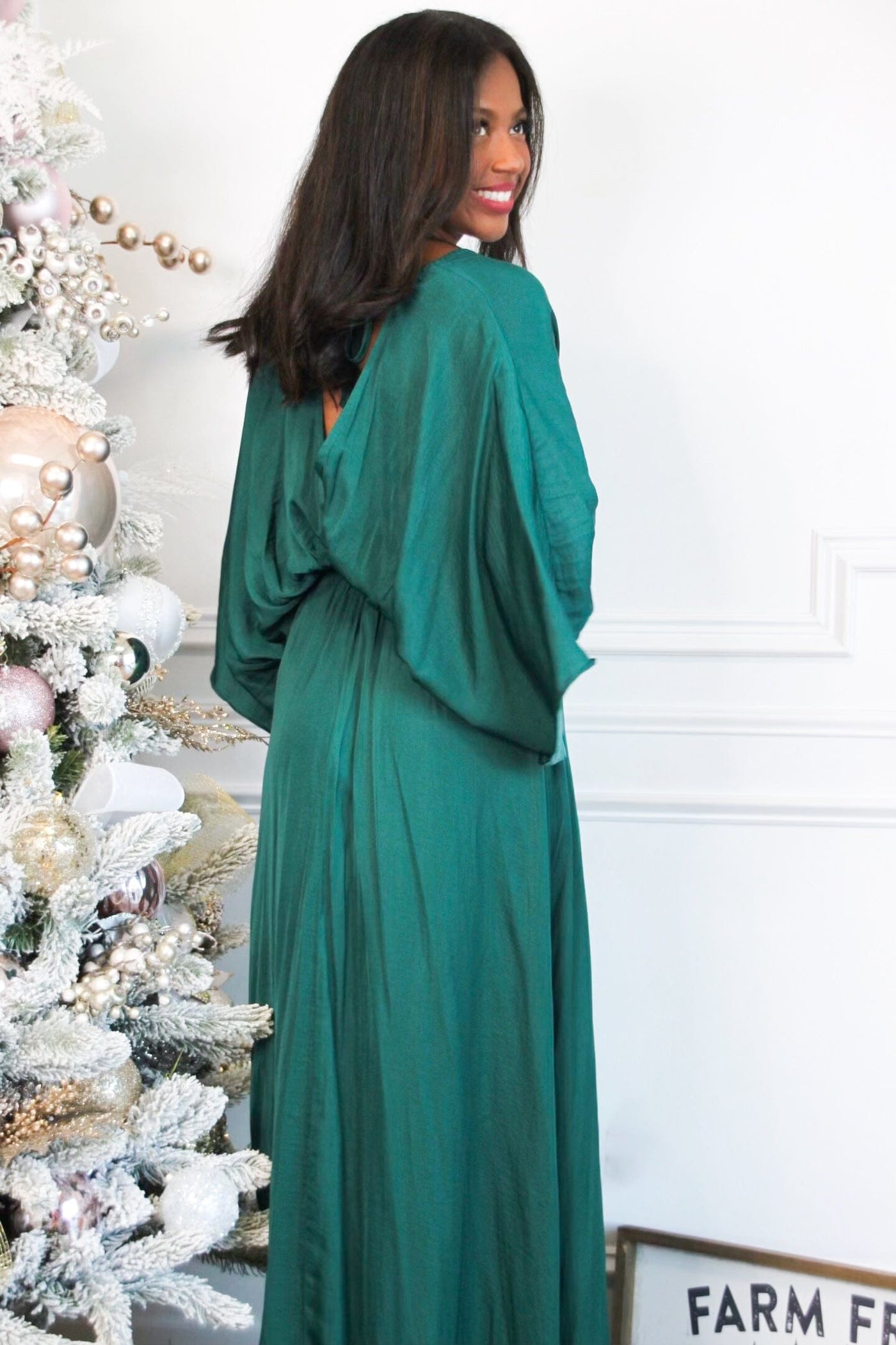 Maricela Kimono Sleeve Maxi Dress: Emerald - Bella and Bloom Boutique