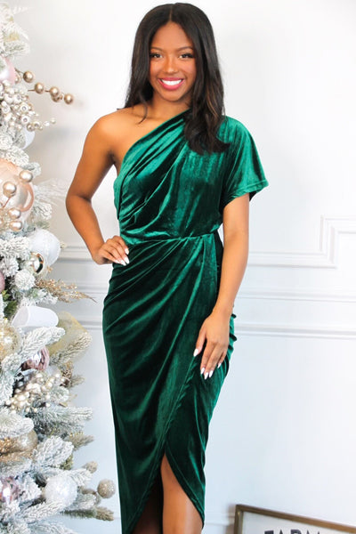 Run to You Midi Dress: Emerald VELVET - Bella and Bloom Boutique