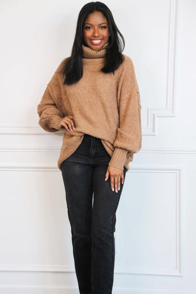 Count Me In Oversized Turtleneck Sweater: Mocha - Bella and Bloom Boutique