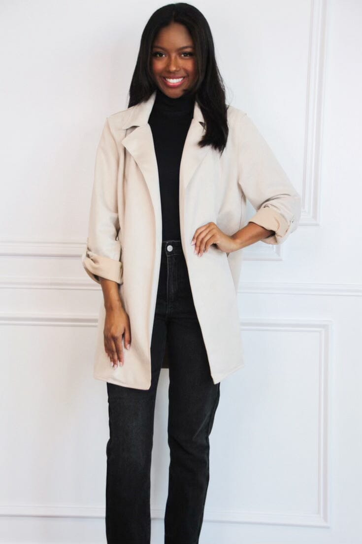 Double Dare Suede Lapel Jacket: Cream - Bella and Bloom Boutique