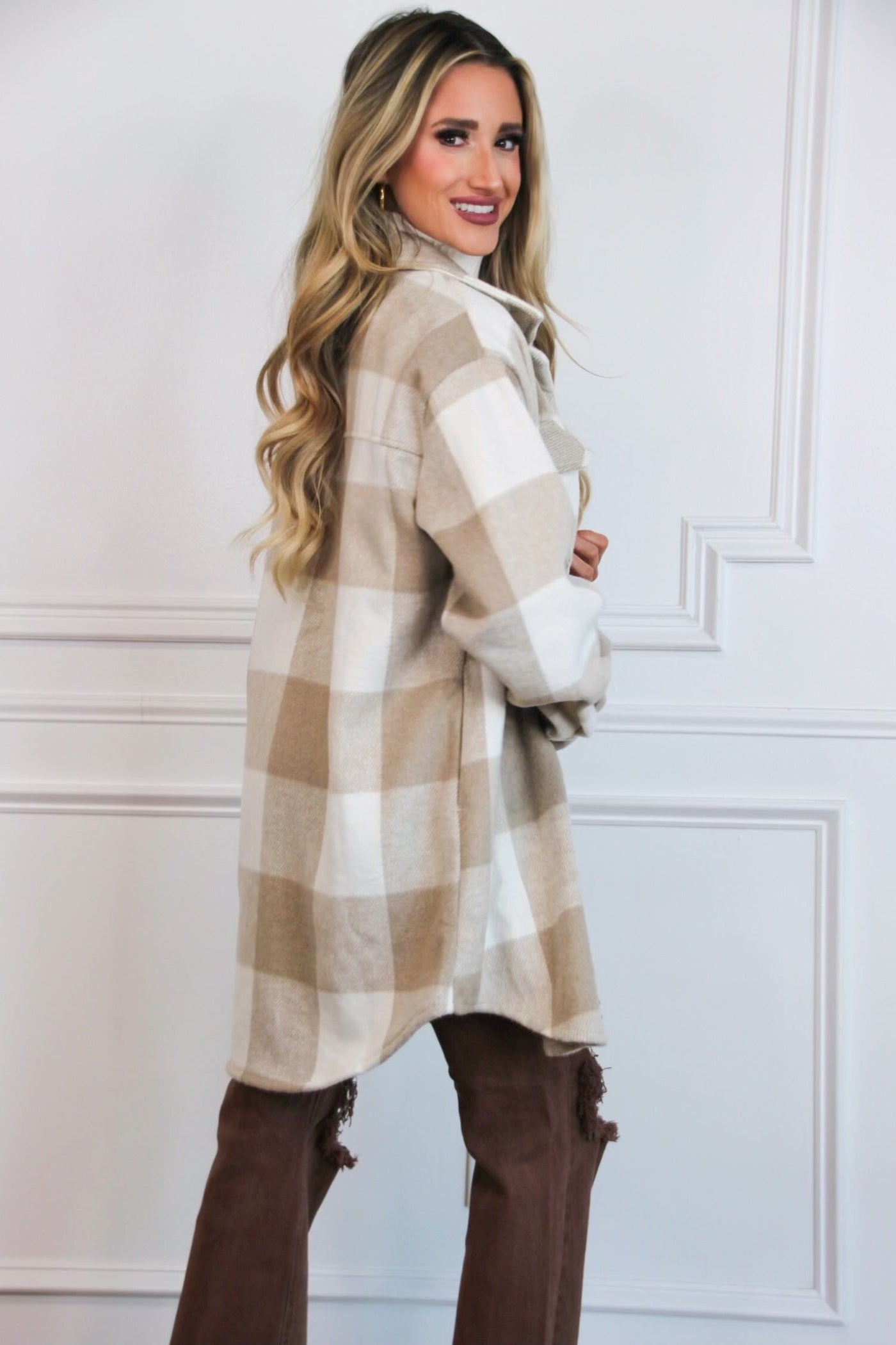 Settle the Score Shacket: Taupe/Cream - Bella and Bloom Boutique