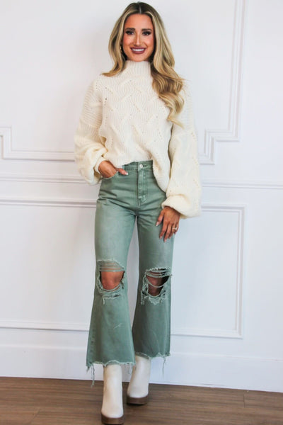 Asher Balloon Sleeve Sweater: Ivory Bottoms Bella and Bloom Boutique 