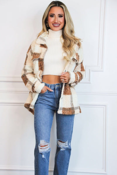 Joplin Plaid Teddy Shacket: Camel Multi - Bella and Bloom Boutique