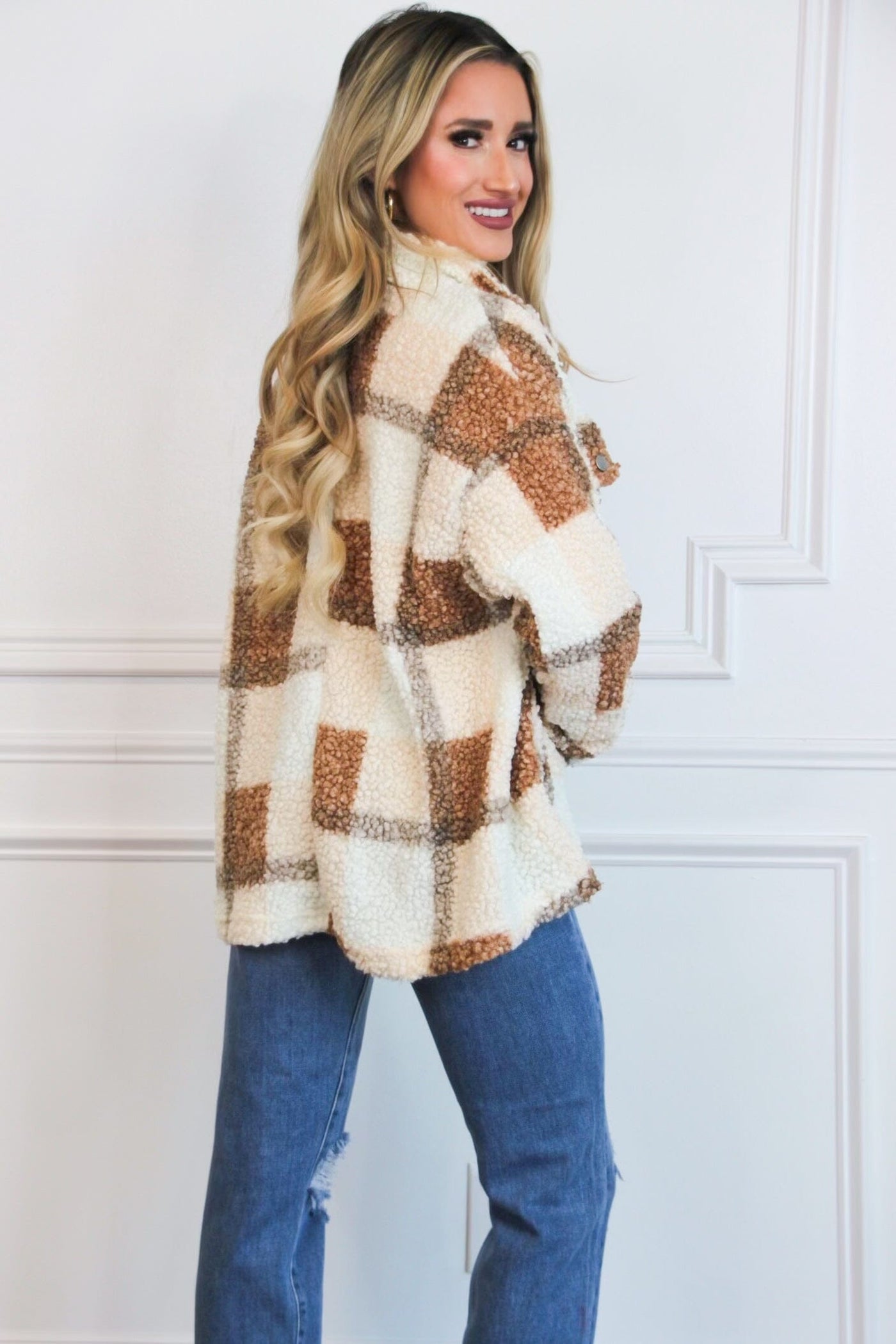 Joplin Plaid Teddy Shacket: Camel Multi - Bella and Bloom Boutique