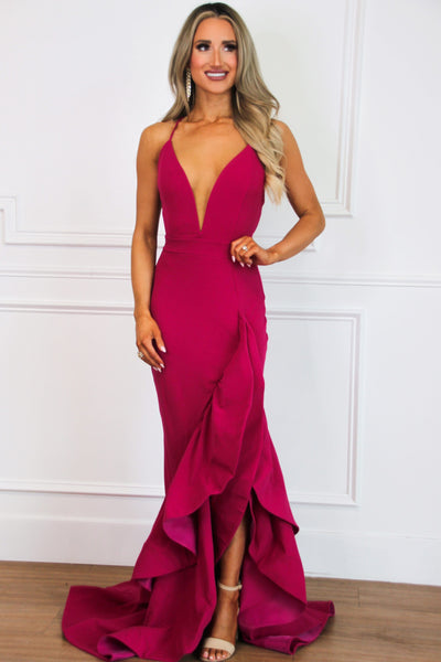 Keep Me in Mind Ruffle Maxi Dress: Magenta - Bella and Bloom Boutique