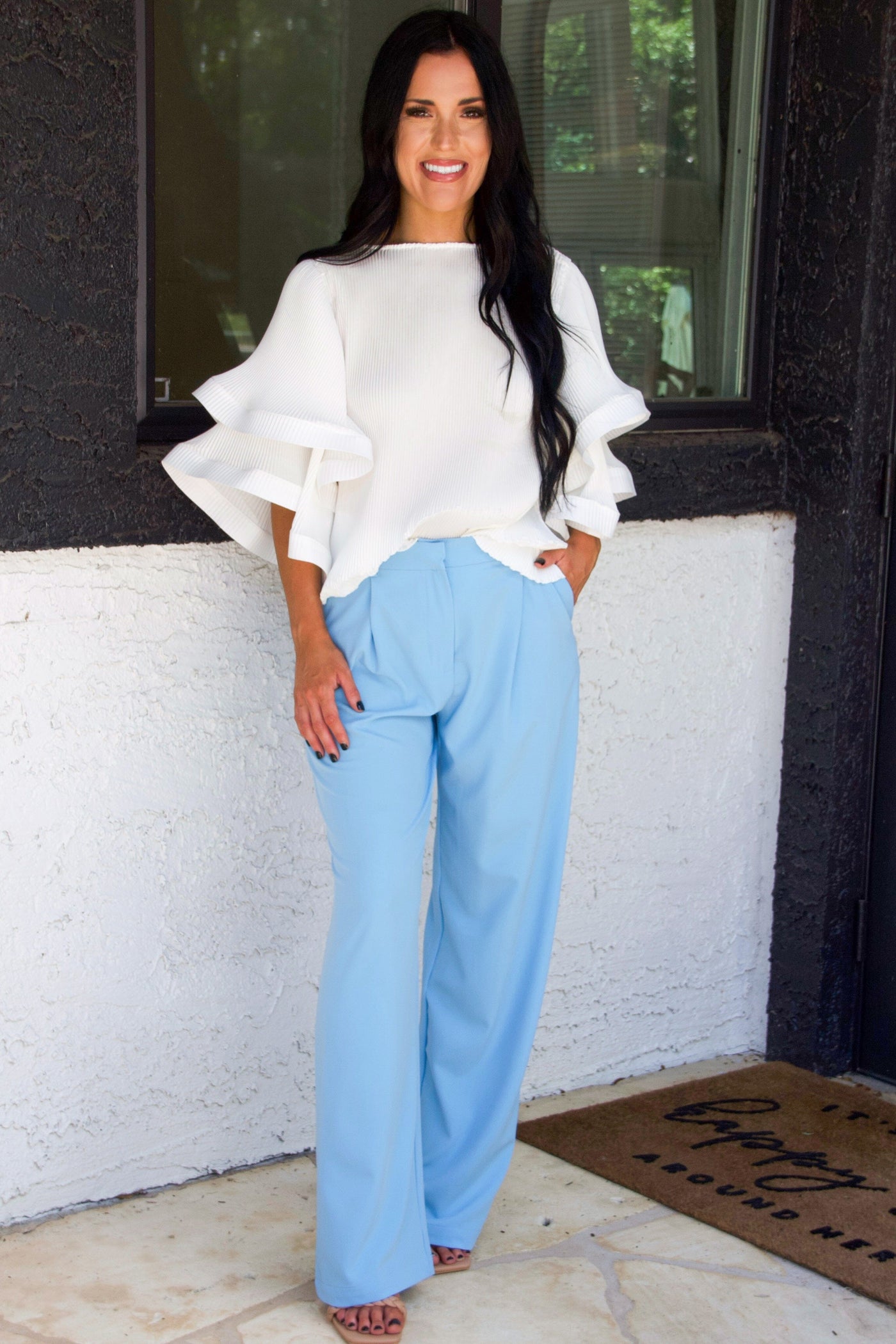 Nasha High Waisted Pants: Light Blue - Bella and Bloom Boutique