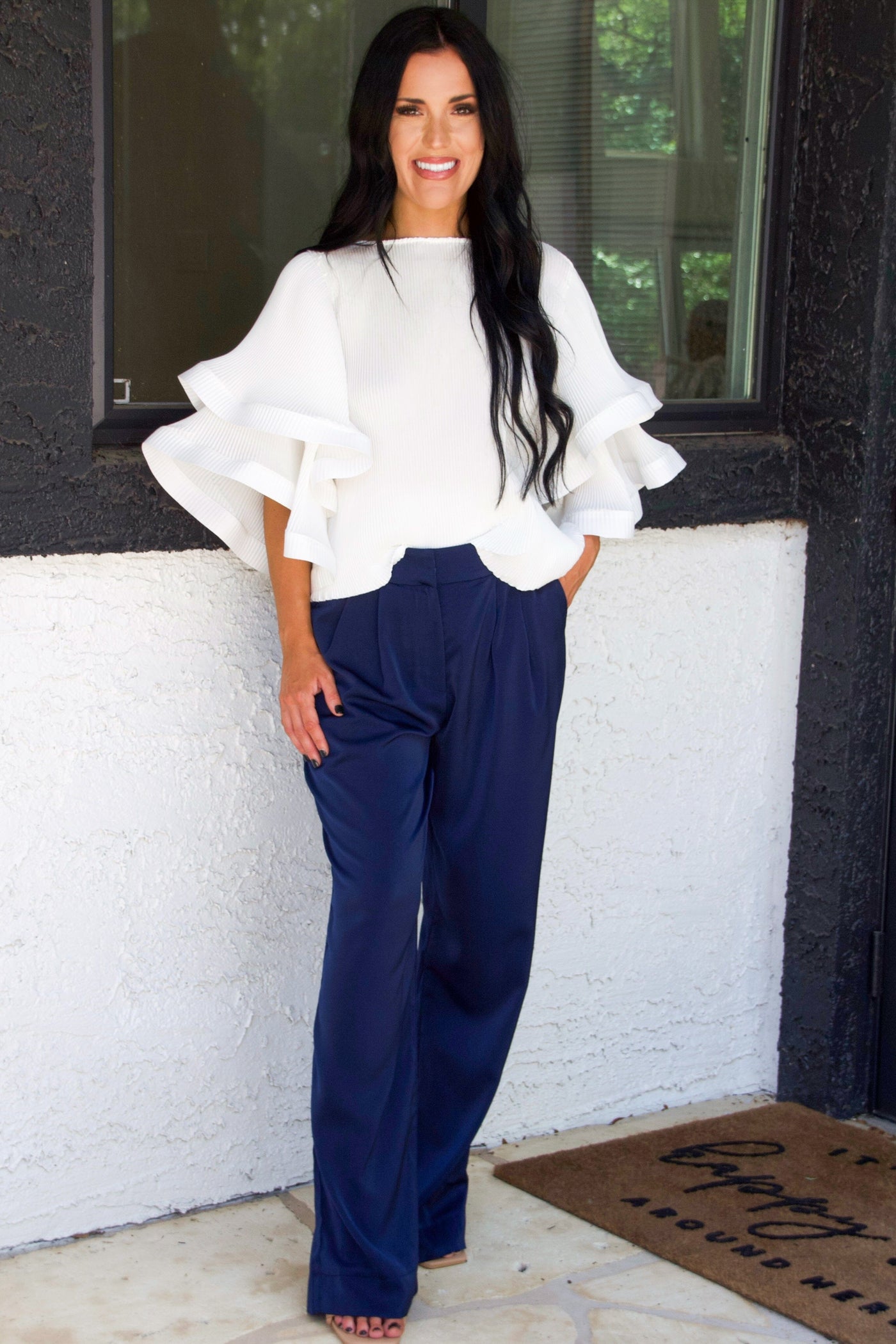 Jayden High Waisted Satin Pants: Navy - Bella and Bloom Boutique