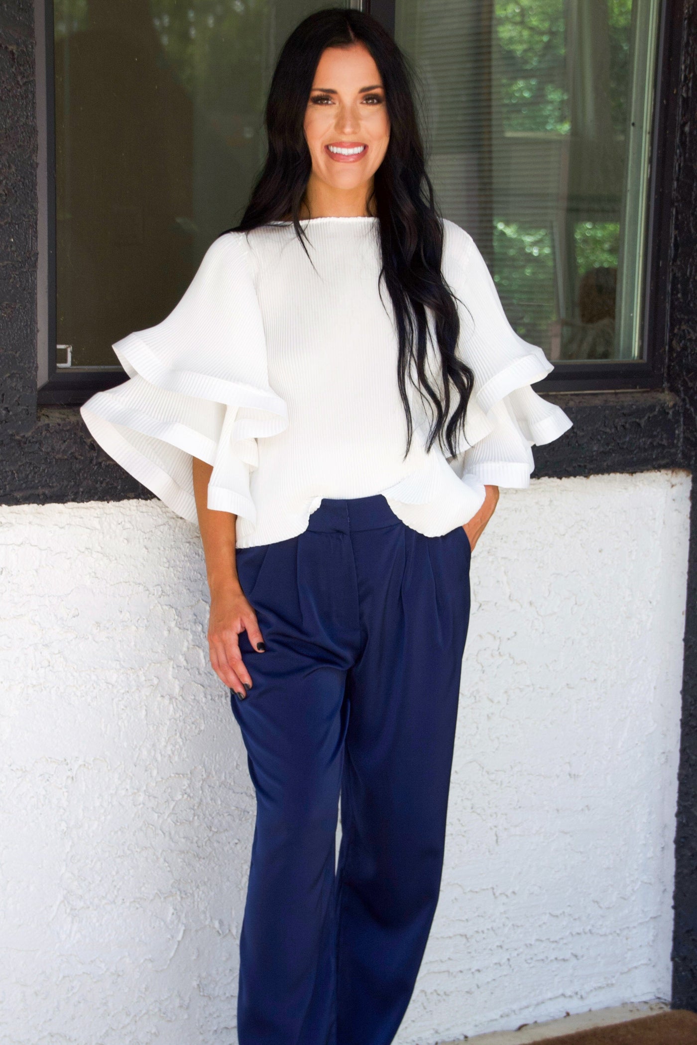 Jayden High Waisted Satin Pants: Navy - Bella and Bloom Boutique