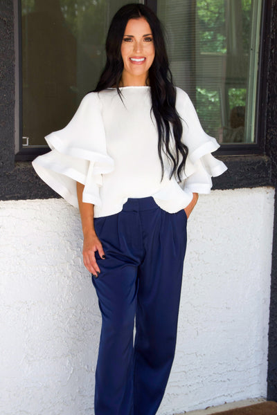 Jayden High Waisted Satin Pants: Navy - Bella and Bloom Boutique