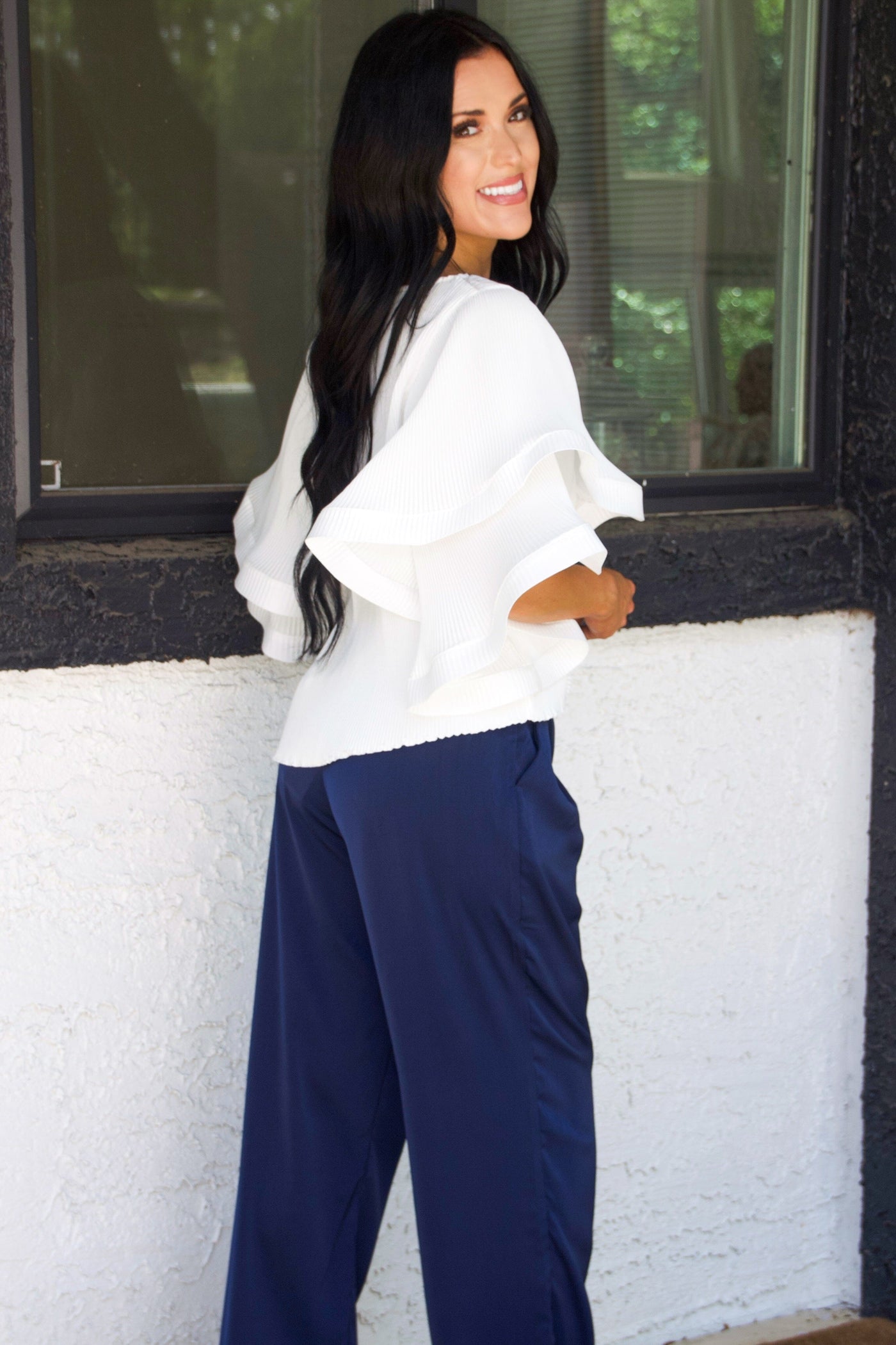 Jayden High Waisted Satin Pants: Navy - Bella and Bloom Boutique
