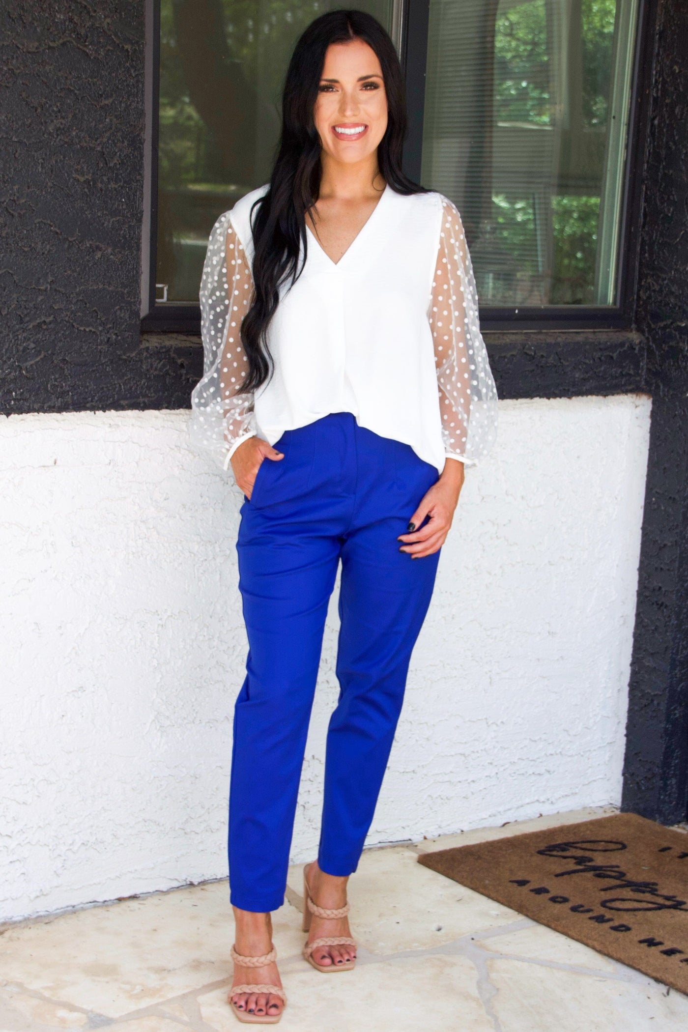 Taylie High Waisted Pants: Royal Blue - Bella and Bloom Boutique