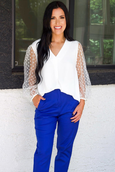 Taylie High Waisted Pants: Royal Blue - Bella and Bloom Boutique