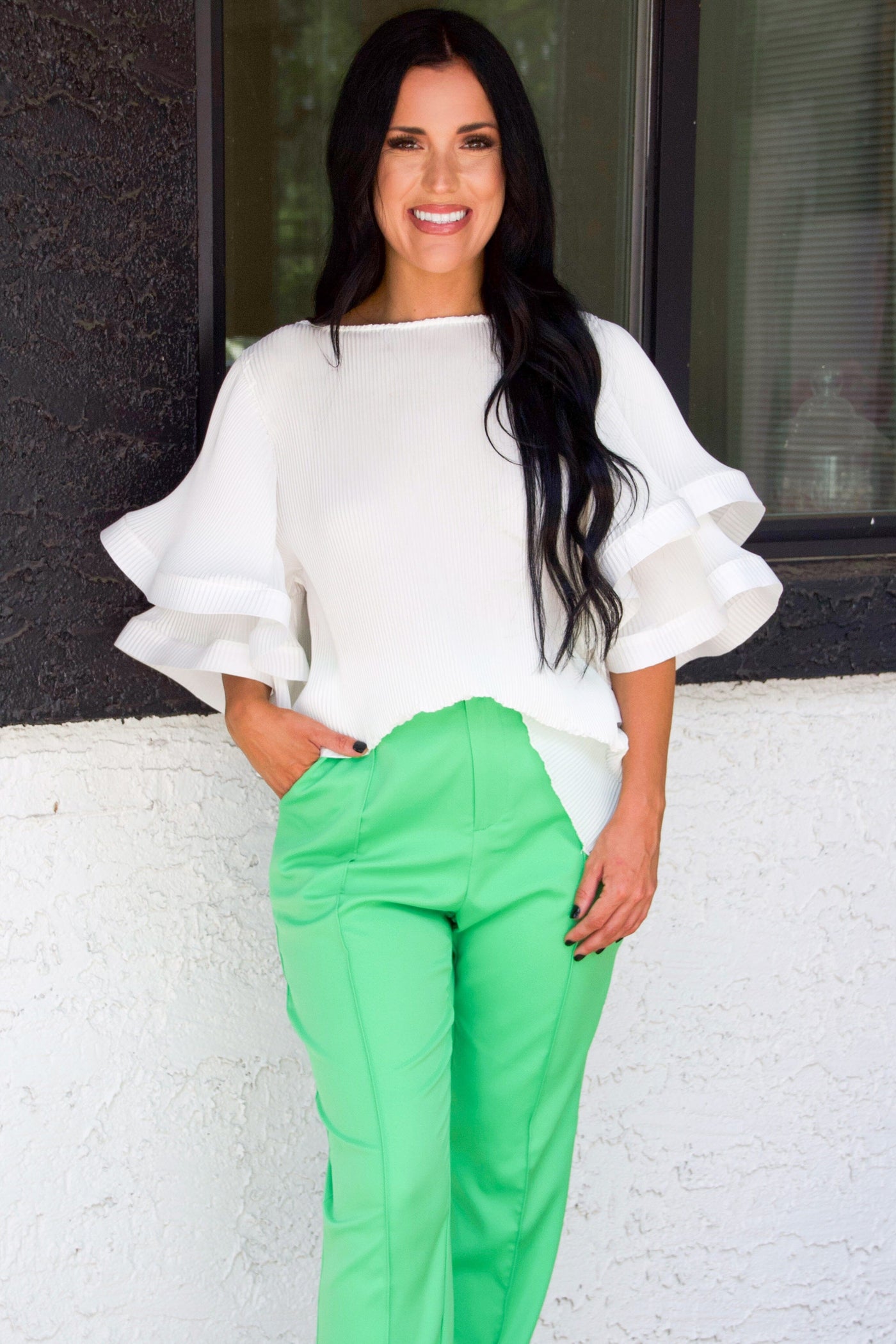 Taylie High Waisted Pants: Bright Green - Bella and Bloom Boutique