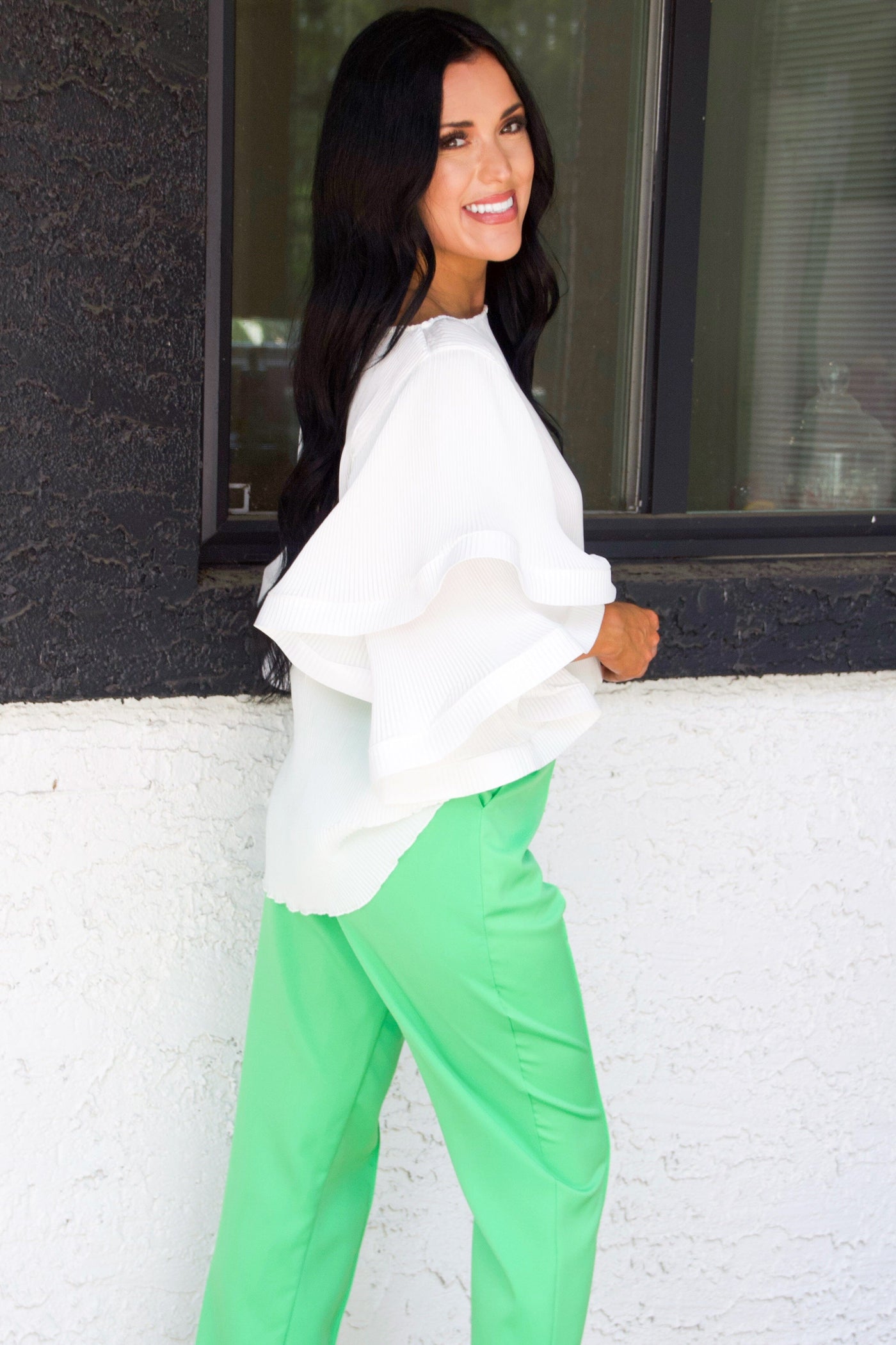 Taylie High Waisted Pants: Bright Green - Bella and Bloom Boutique