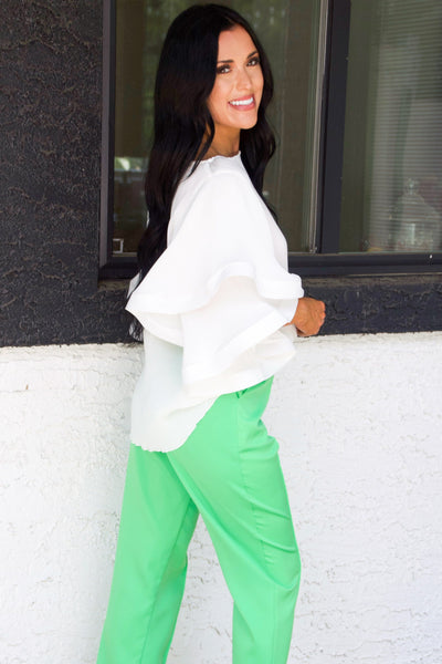 Taylie High Waisted Pants: Bright Green - Bella and Bloom Boutique