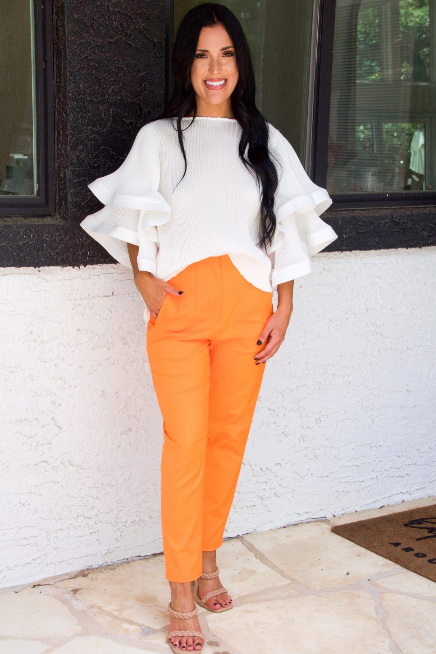 Taylie High Waisted Pants: Orange - Bella and Bloom Boutique