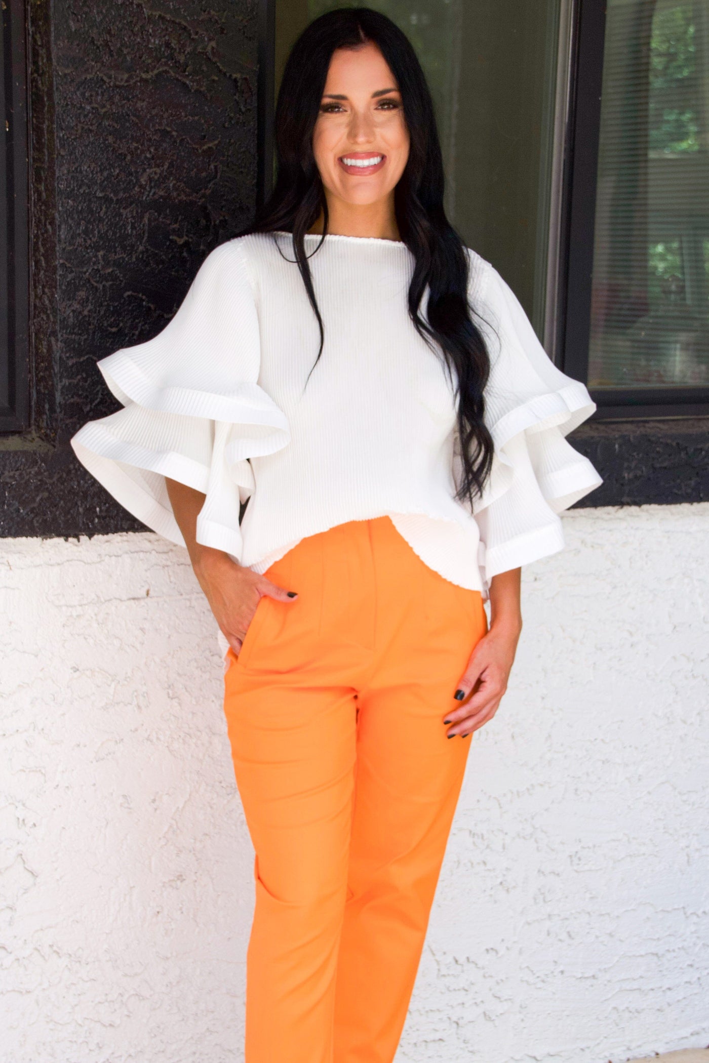 Taylie High Waisted Pants: Orange - Bella and Bloom Boutique