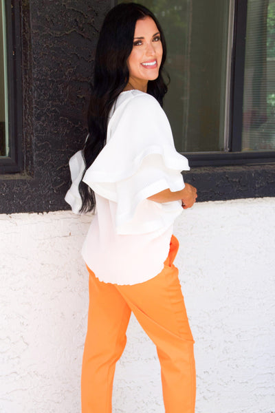 Taylie High Waisted Pants: Orange - Bella and Bloom Boutique
